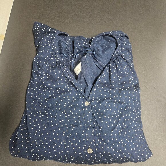 Lauren Conrad 2X Long Sleeve Button Down Navy blouse with polka dots - Picture 3 of 4